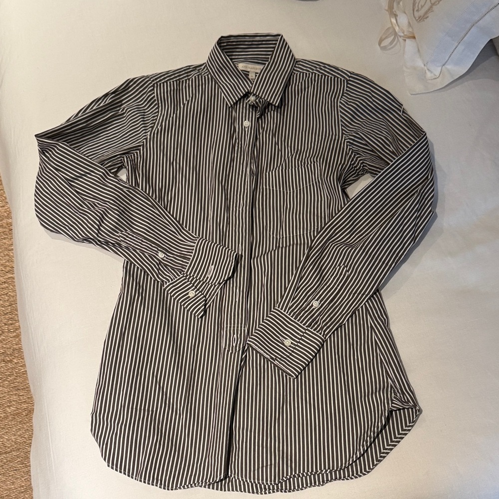Ann Mashburn Brown and White Striped long button down tunic/Shirt